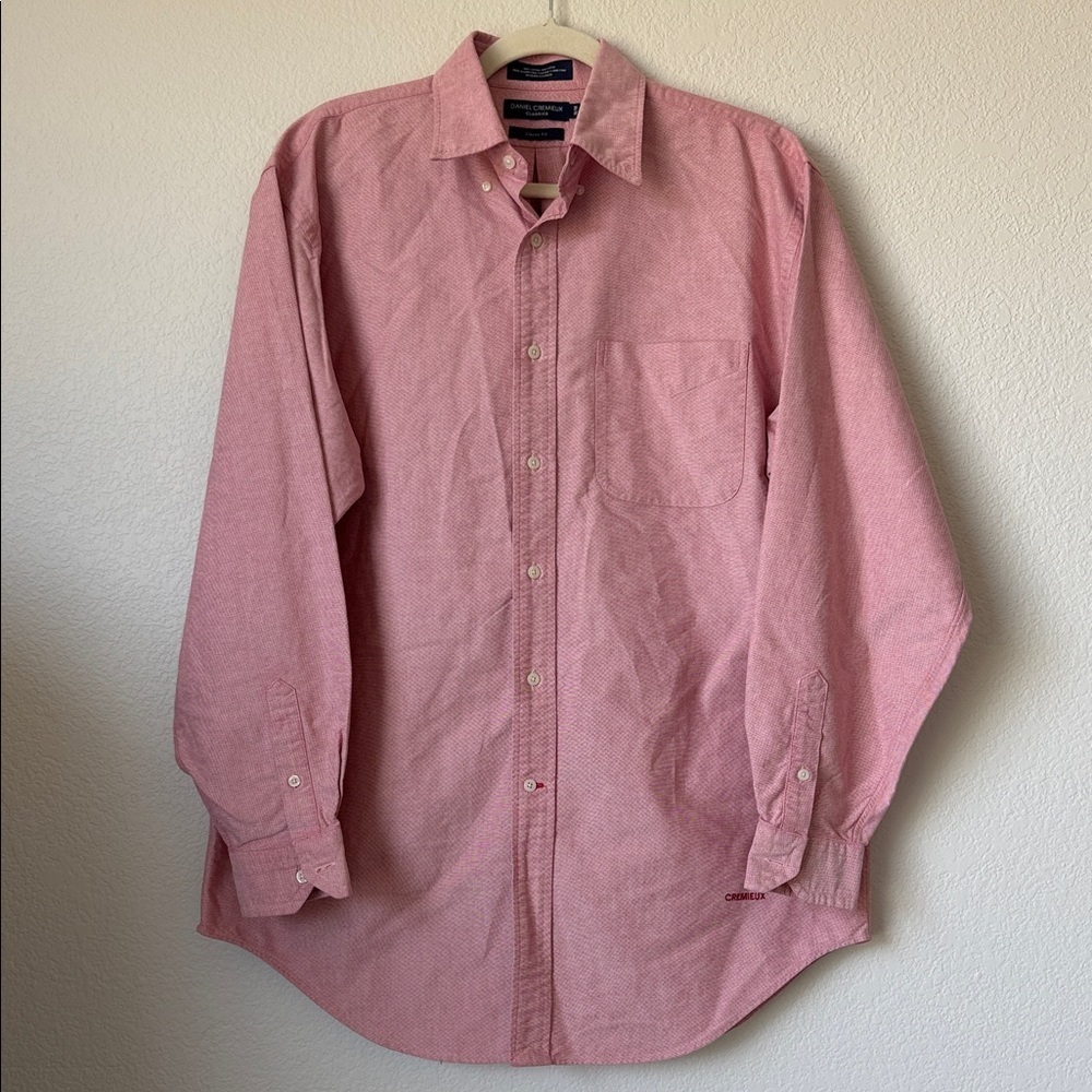 Daniel Cremieux Red Pink Button Up Dress Shirt Mens Medium Long Sleeve